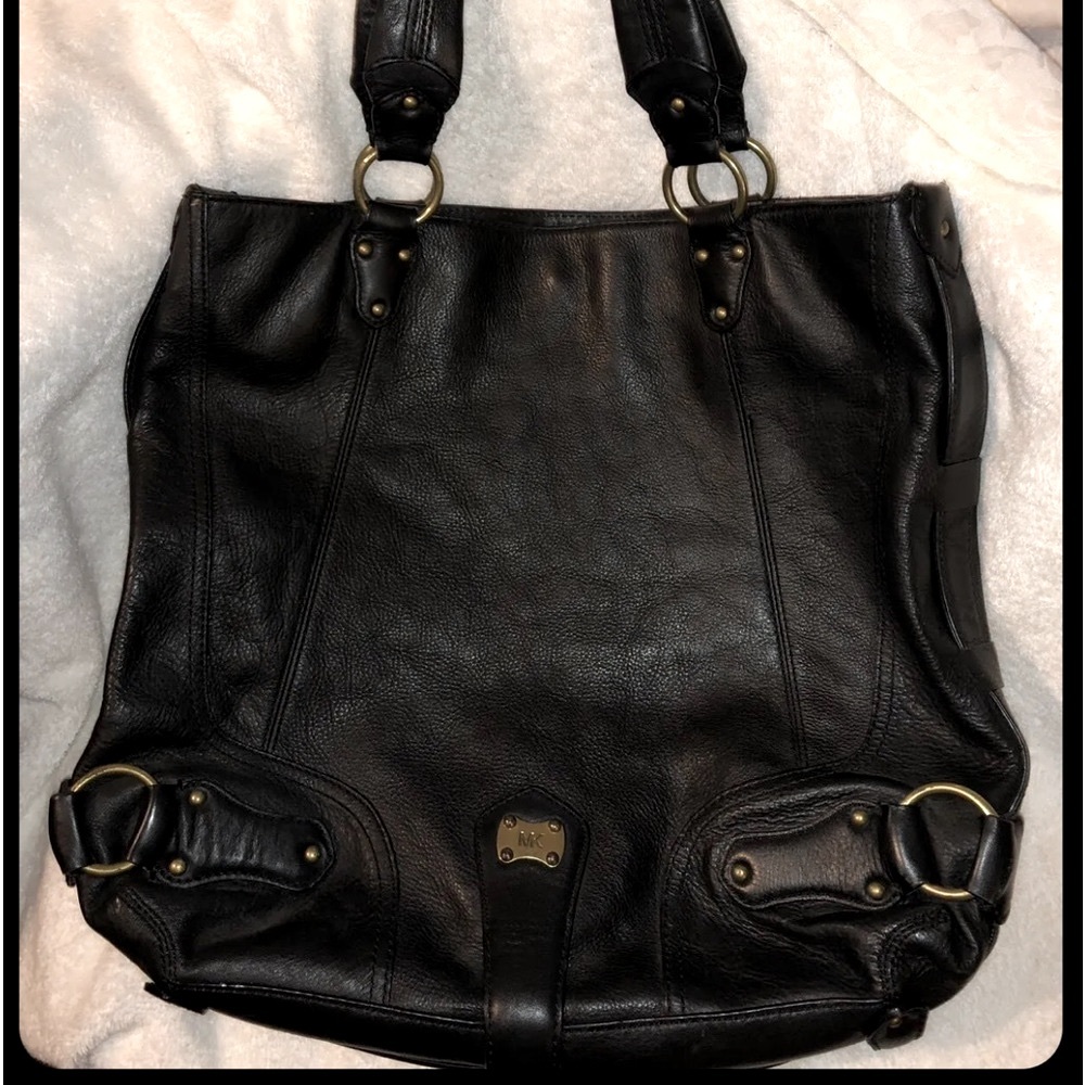 Michael Kors MK Lg Black Leather Tote  Work Shopper Handbag